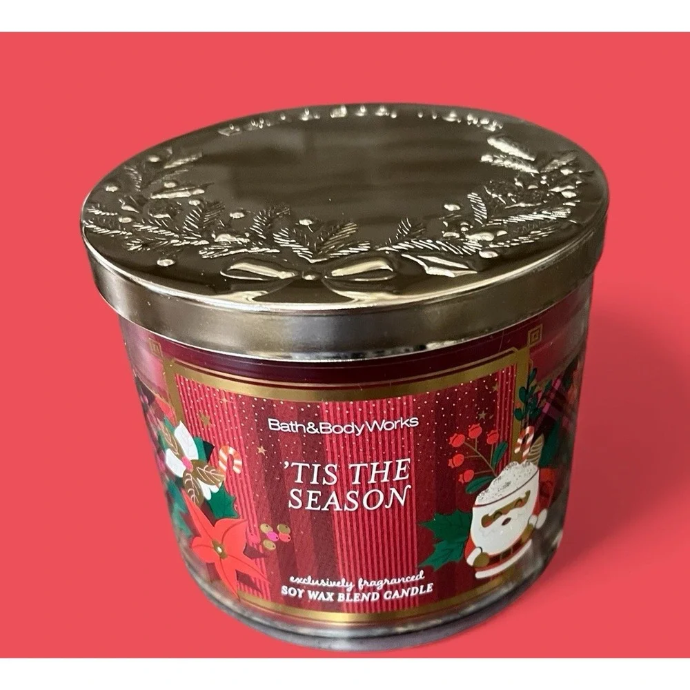 Bath & Body Works Soy Wax Three‎ Wick Candle Tis The Season Apple Cinnamon Wood